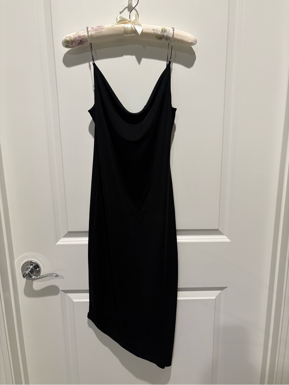 Zoom Black Strapless Cowl Slip Dress with Thin Straps